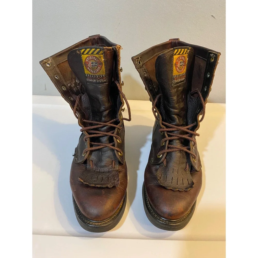 Justin Original Workboots Mens‎ 7.5 D Brown Leather Kiltie Lace Up Boots 0761